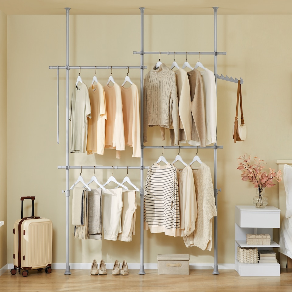image 1 of SoBuy Modular Clothes Rack with 5-Hook Bar, Light Grey, 24.4"-44.5"x24.4"-44.5"x78.7"-116.1", 0 kg - KLS03-II-HG