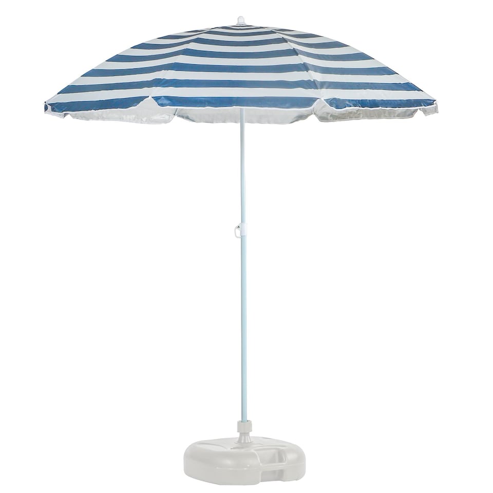 image 1 of Harbour Housewares Metal Beach Parasol & Base Set - 1.74 x 1.93m - Blue Stripe/White