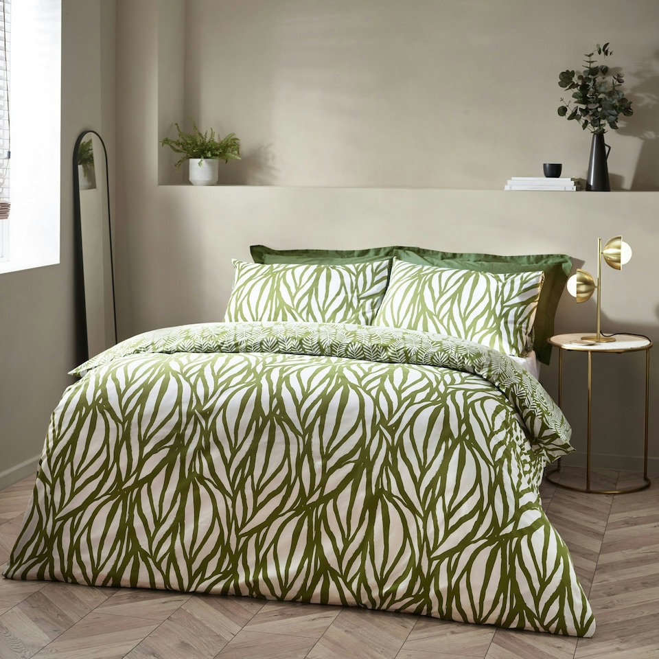 image 1 of Hoem Frond Abstract Cotton Rich Reversible King Duvet Cover Set
