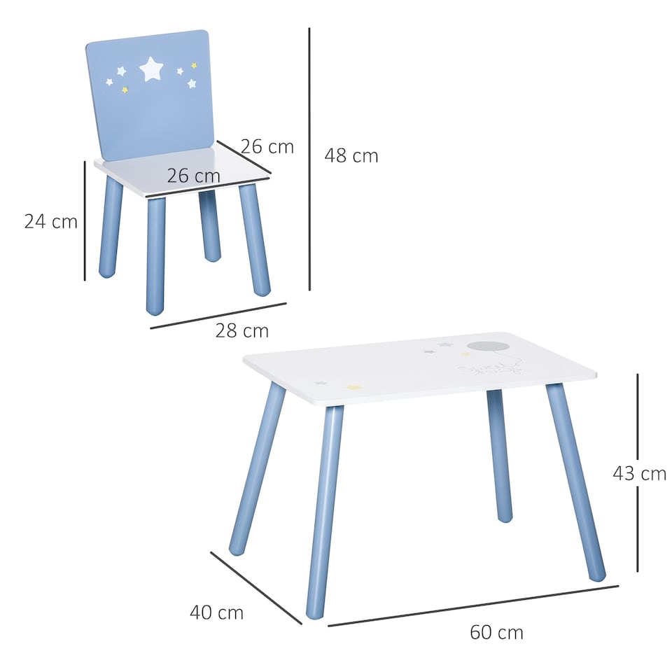 image 1 of HOMCOM 3 Pcs Kids Table & Chairs Dining Set Wood Legs Safe Corners Stars Seating | Blue