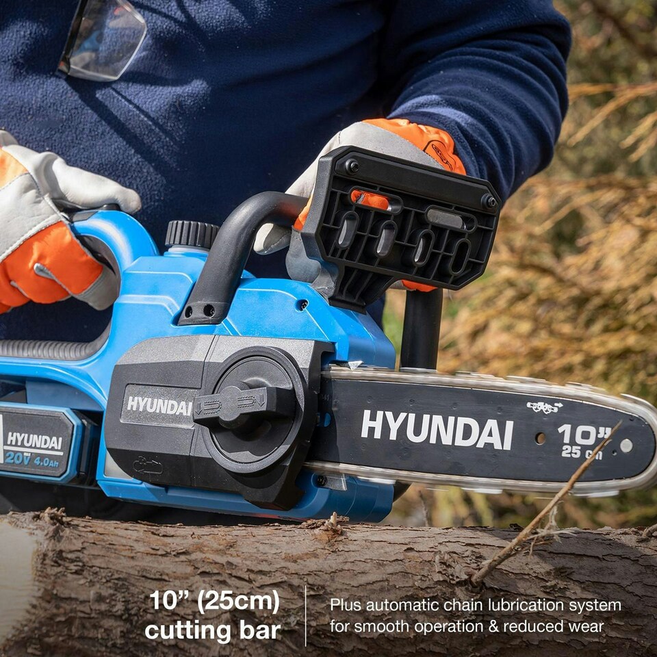 image 1 of Hyundai 10'' 25cm Cordless Chainsaw 20V Li-Ion 4Ah Battery and Charger | HY20CCS10