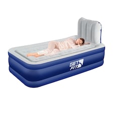 Get Fit Air Bed With Built In Electric Pump - Premium Single Airbed - Quick Blow Up Bed With Headboard & Free Inflatable Pillow | Blue | Navy / White | 1