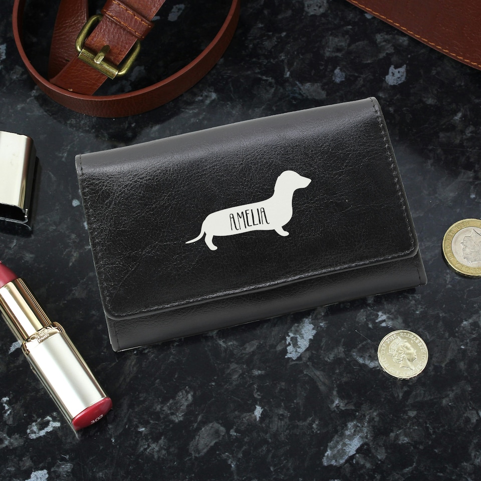 image 1 of Personalised Sausage Dog Black Purse Black