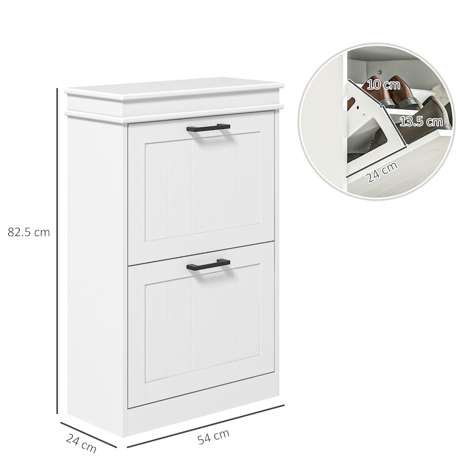 image 1 of HOMCOM Slim Shoe Storage Cabinet with 2 Flip Drawers for Entryway, White