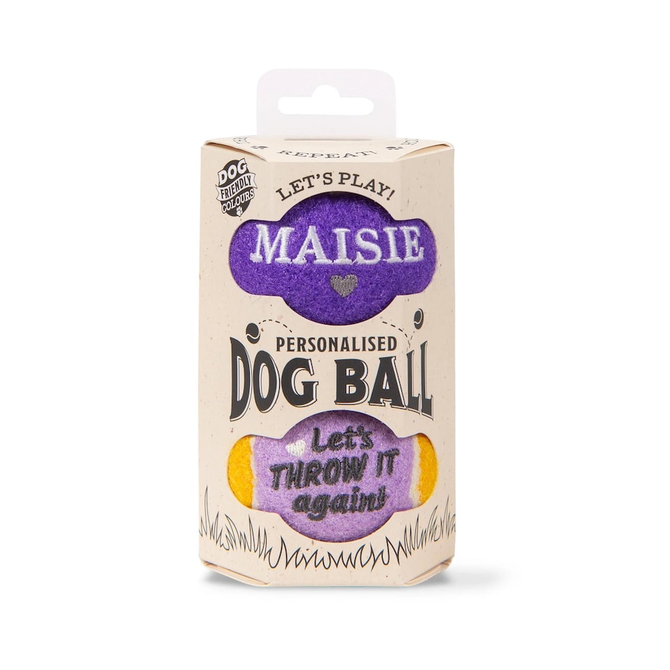 image 1 of Pre-Personalised Dog Ball Gift Pack 2pcs Purple Maisie