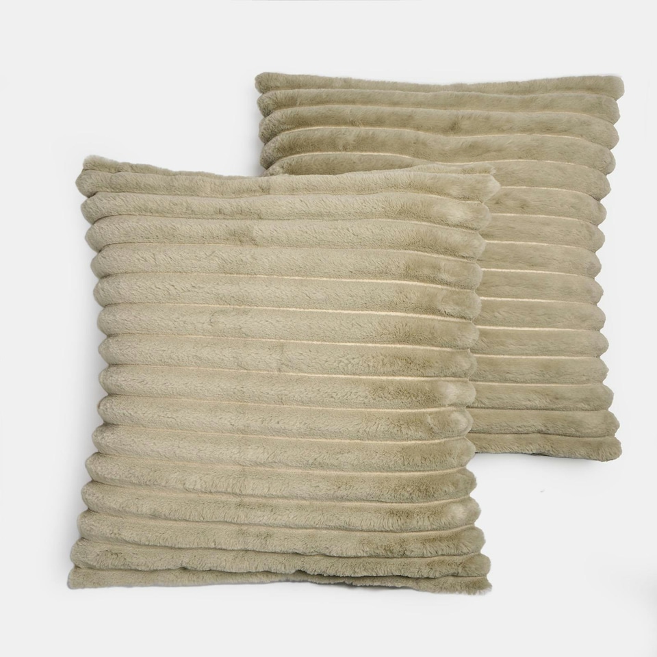 image 1 of OHS 2 x Faux Fur Matte Velvet Fleece Thick Ribbed Cushion Covers, 45x45cm - Sage Green Green | Sage Green