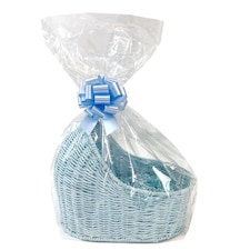 Baby Boy Gift Hamper Kit - Blue Bassinet Basket (25cm) with Blue Gift Wrap Accessories