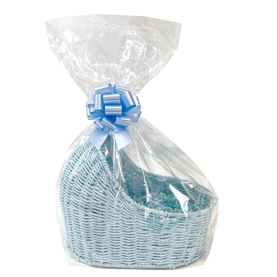 image 1 of Baby Boy Gift Hamper Kit - Blue Bassinet Basket (25cm) with Blue Gift Wrap Accessories