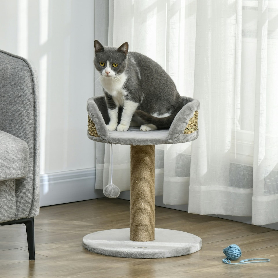 image 1 of PawHut Cat Tree with Scratching Post for Indoor Kitten Grey