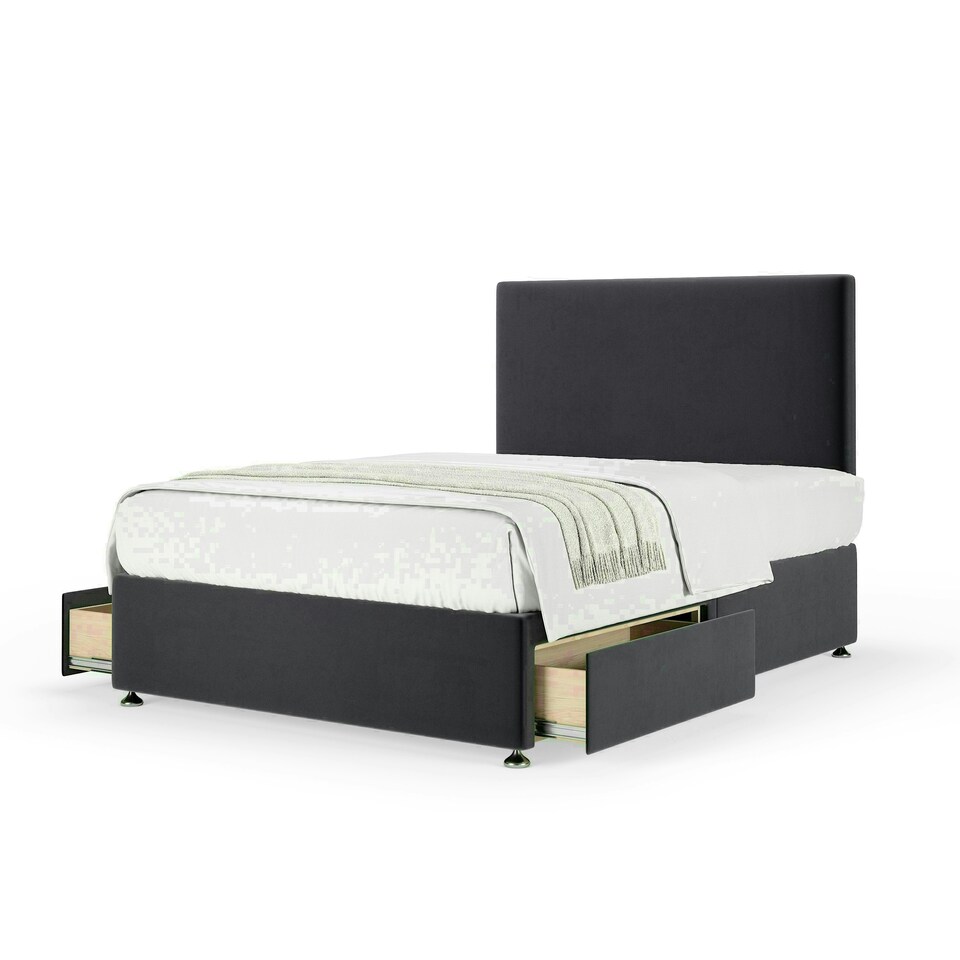Graphite Plush Velvet 2 Drawer Divan Base and Valencia Headboard Double