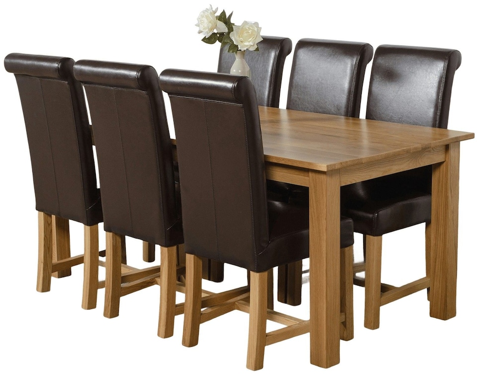 image 1 of Oslo 180 x 90 cm Large Oak Dining Table and 6 Washington Leather Chairs | Brown | Brown