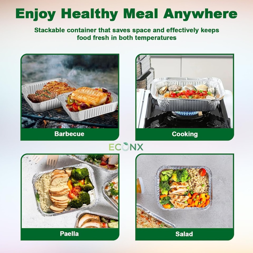 image 1 of ECONX No.2 Aluminium Disposable Foil Food Container With Lids Reusable Takeaway Containers 50PC
