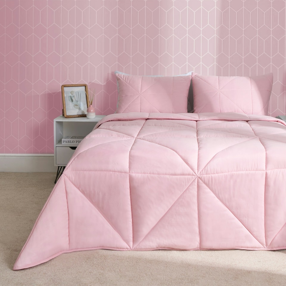 image 1 of OHS Coverless Quilted Geometric Embossed Soft Plush Cosy 7.5 Tog Washable Duvet Cover and Pillowcase Bedding Set Grey | Double