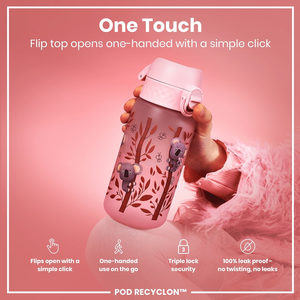 image 1 of Leak Proof Kids Water Bottle, BPA Free, 350ml (12oz) | Pink | Koalas | One Size