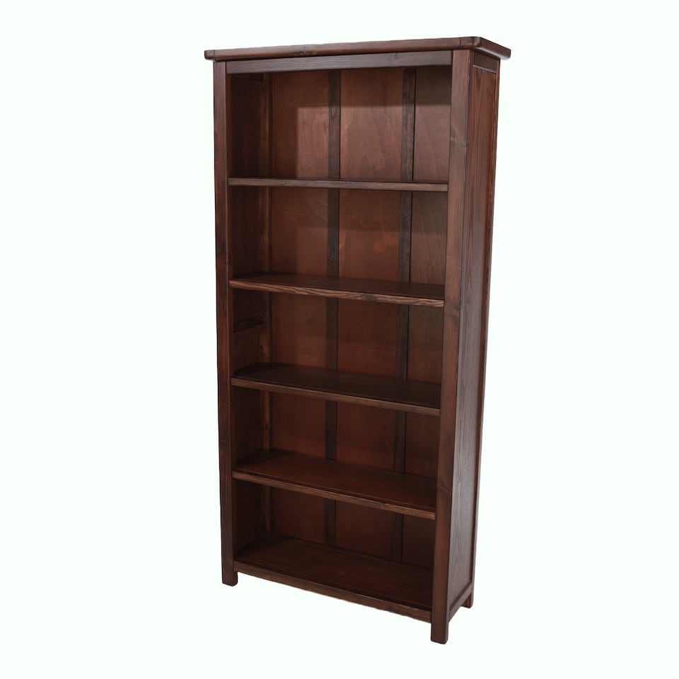 image 1 of Boston 5-Shelf Tall Bookcase - Rich Dark Brown Lacquer Finish with Handcrafted Adjustable Shelves | Brown | Dark Brown | One Size | 1