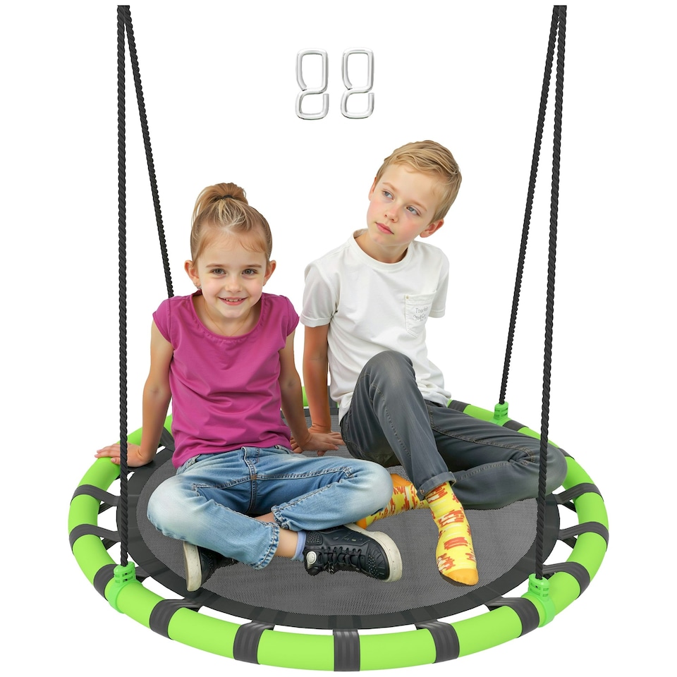 image 1 of AIYAPLAY Kid Nest Swing Seat, 100cm Diameter Round Saucer Swing Set, Black