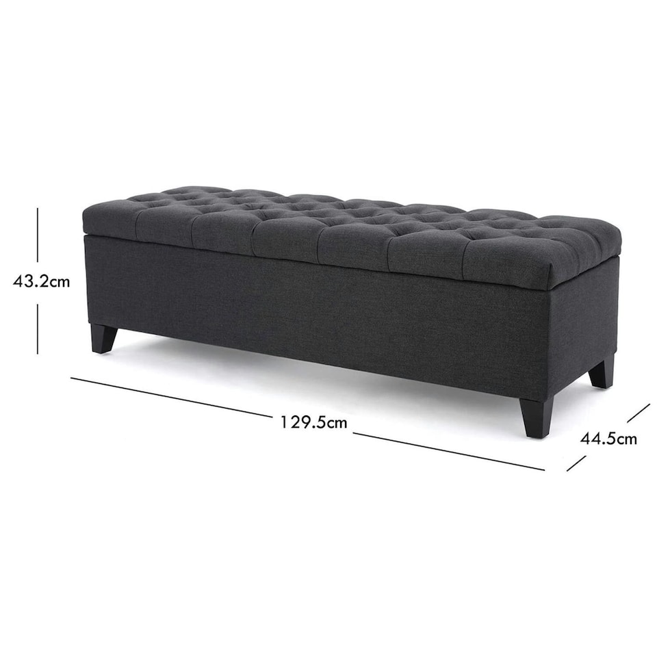 image 1 of Dark Grey Fabric Tufted Ottoman Storage Bench Grey