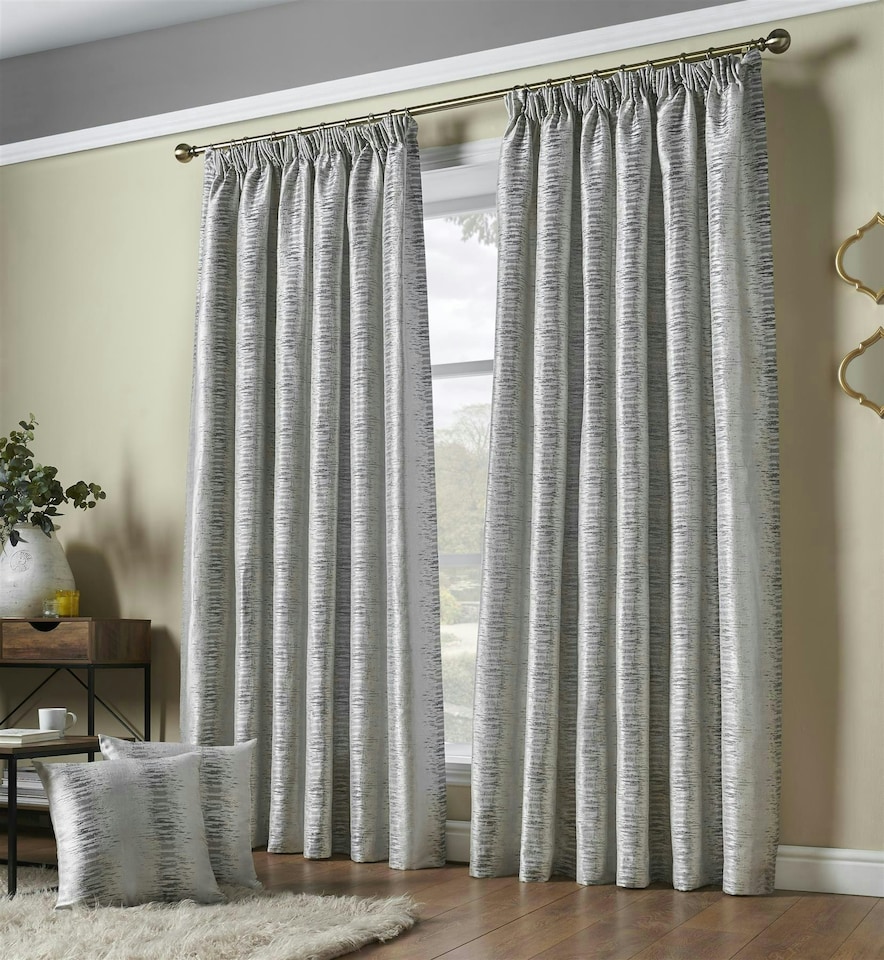 image 1 of Reflect Pencil Pleat Taped Lined Curtains - 168cm x 229cm - Silver