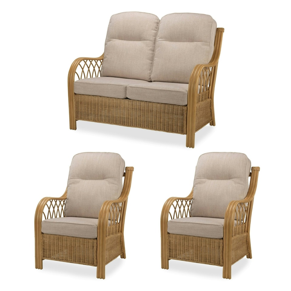 image 1 of Desser Viola Light Oak Rattan 2 Seater Sofa Set in Biscuit - Conservatory Sofa Suite