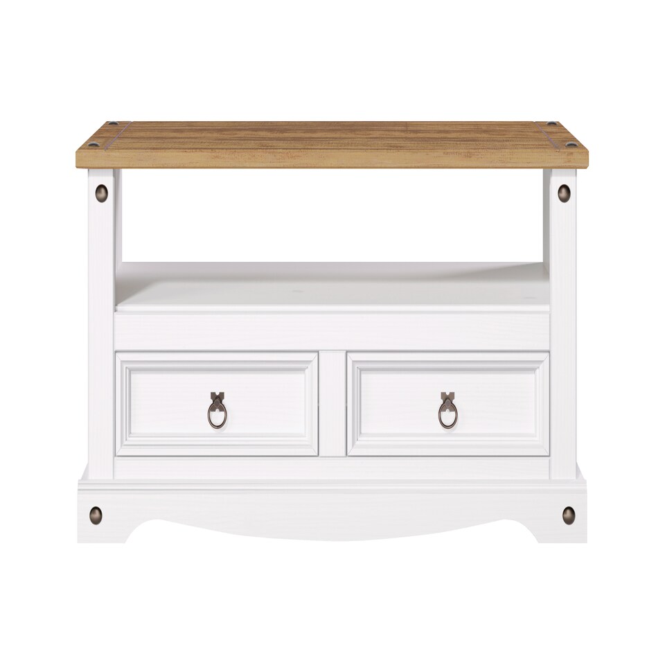 image 1 of Corona Flat Screen TV Unit - Antique Waxed Pine Media Cabinet with Drawers, Shelf, and Traditional Mexican Design | White | White | 1