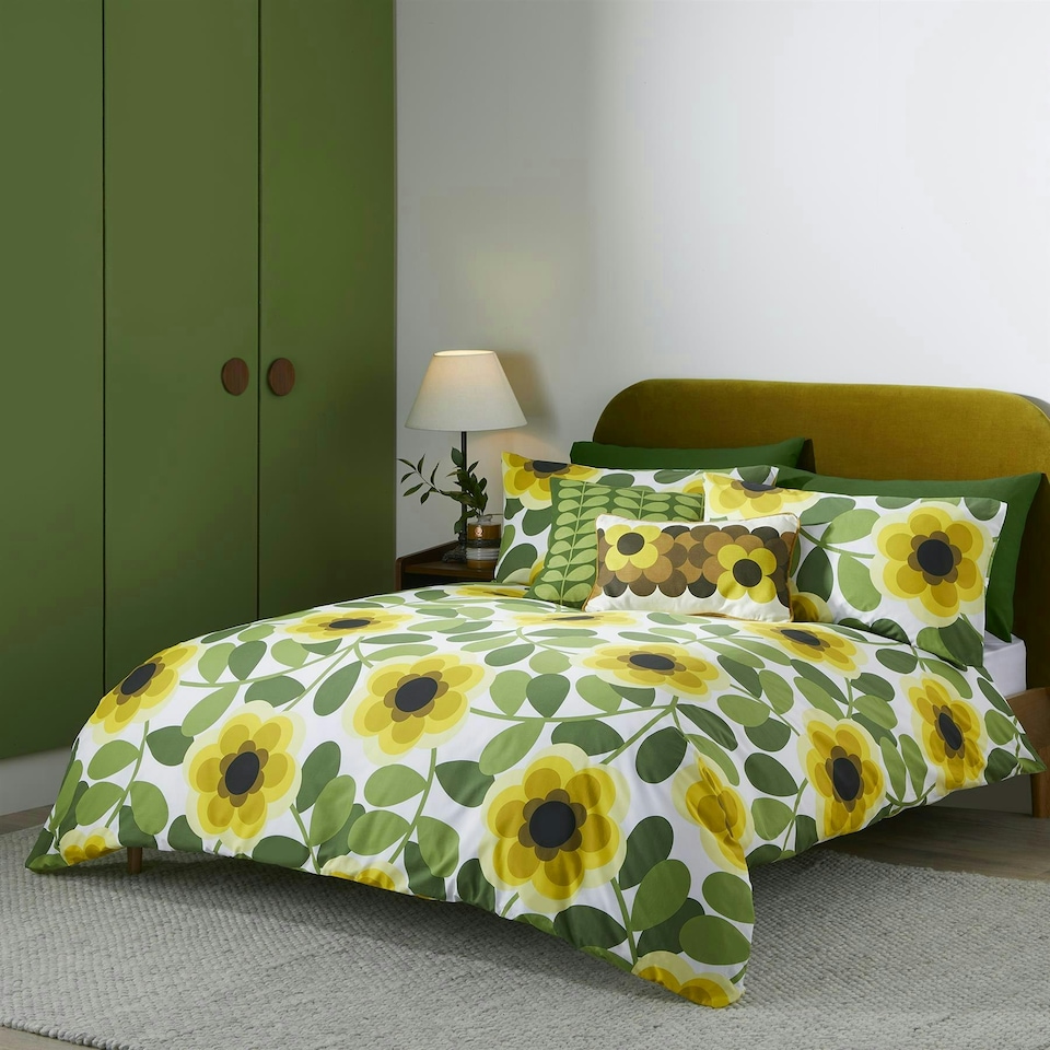image 1 of Giant Water Lily Lemon Twist Duvet Cover Set | Green | Double