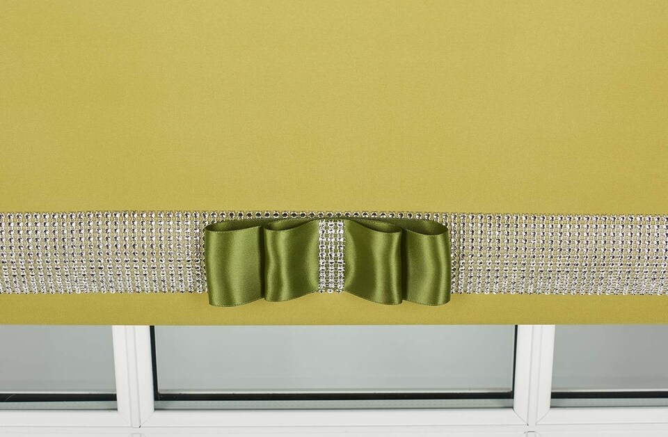 image 1 of FURNISHED Blackout Roller Blinds with Diamante Trim and Bow Cut to Size | Green | Green | (W) 120cm x (L) 165cm