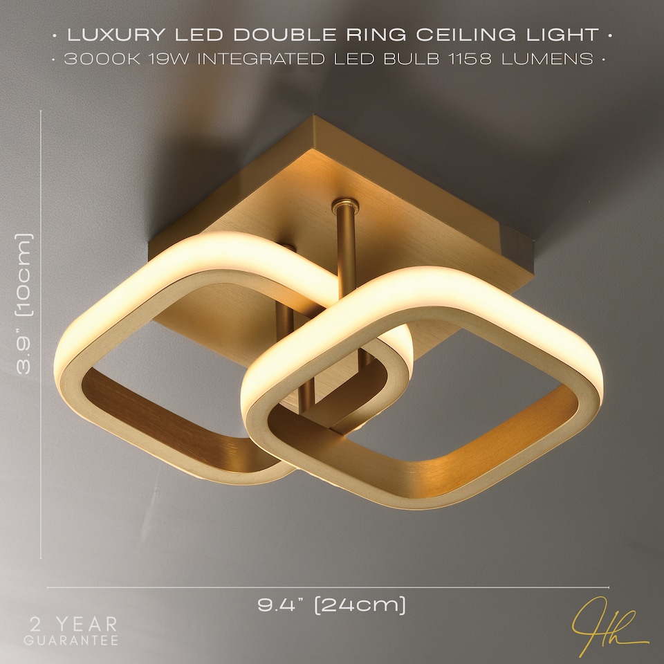image 1 of Contemporary Compact Double Head 40w LED Ceiling Light Fitting in Brushed Gold | Gold