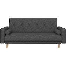 Yaheetech Fabric Convertible Sofa Bed with 2 Bolster Pillows-Black