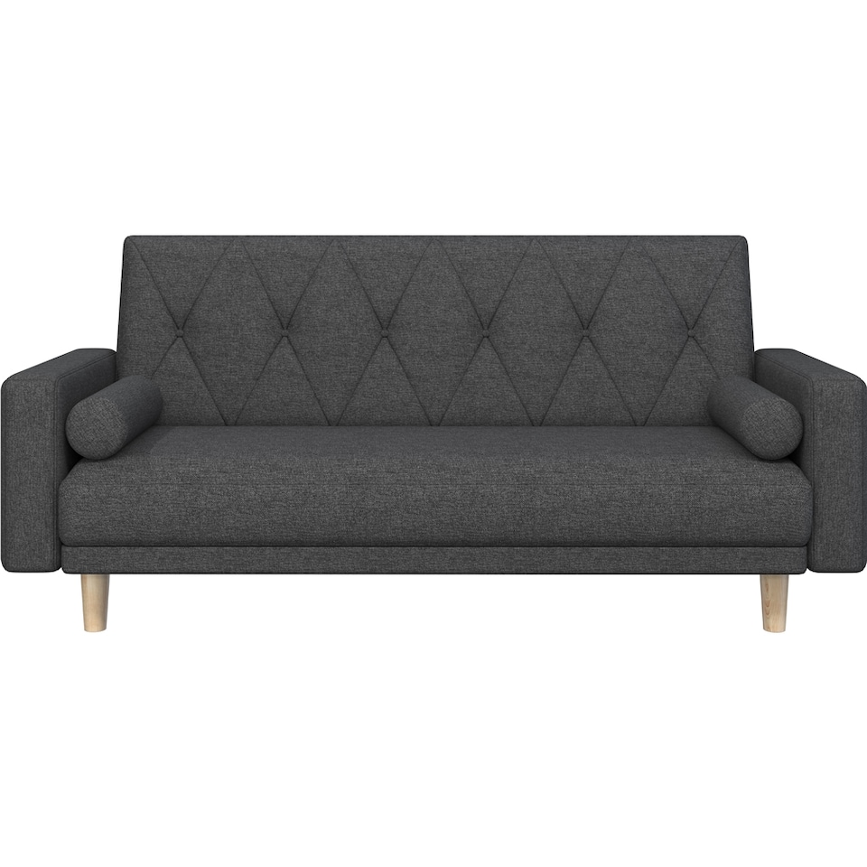 image 1 of Yaheetech Fabric Convertible Sofa Bed with 2 Bolster Pillows-Black