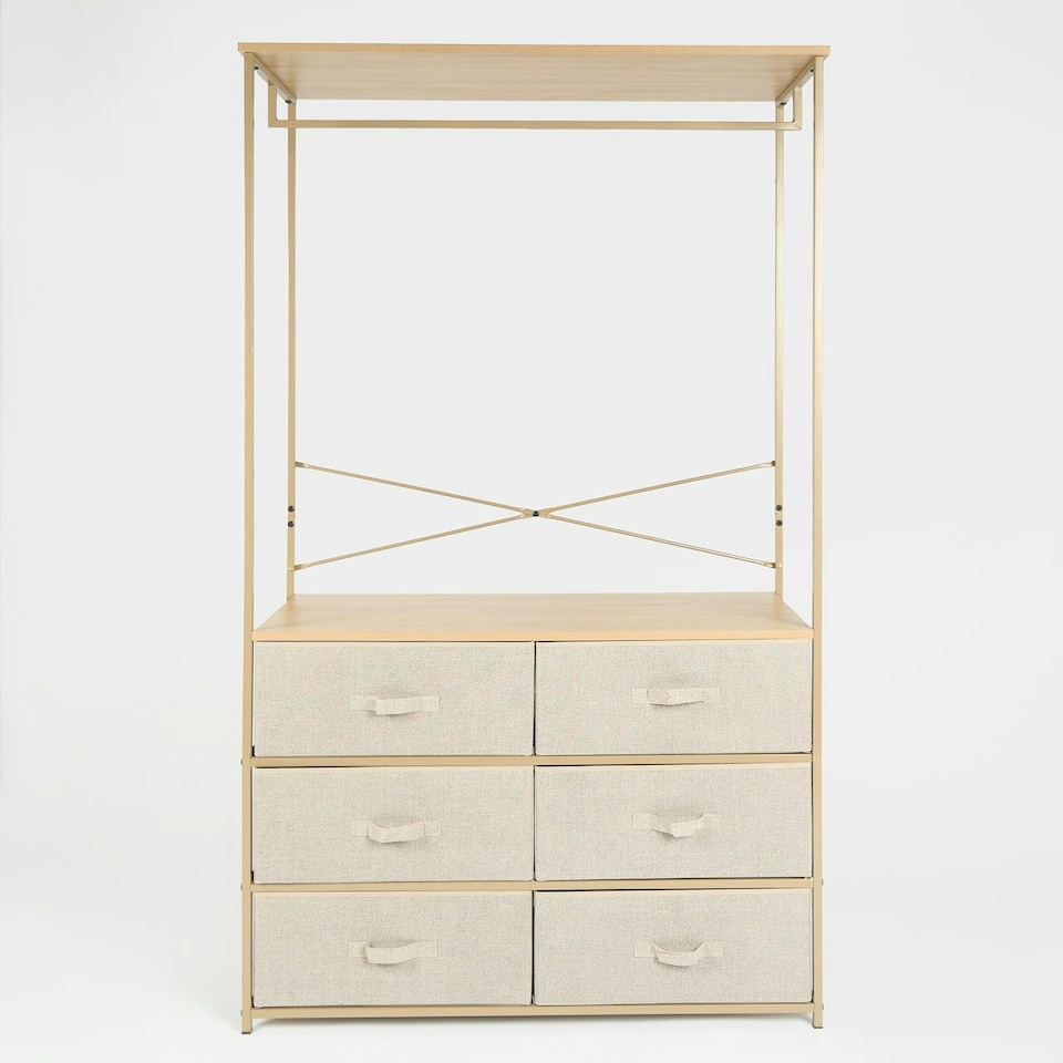 image 1 of OHS Brooklyn 6 Drawer Home Storage Fabric Display Cabinet With Hanging Rail Brown | Beige