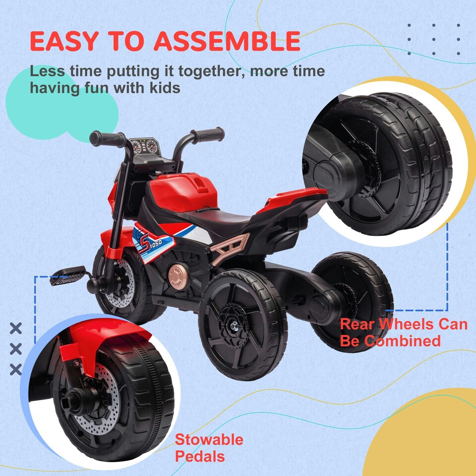 image 1 of AIYAPLAY 3 in 1 Baby Trike with Headlights, Music, Horn - Red