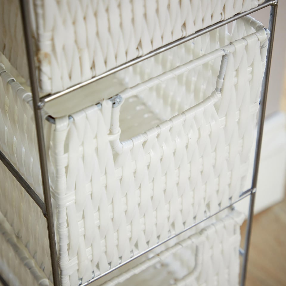 image 1 of Metal Frame Rattan Storage Drawers Home Furniture Fully Assembled | White