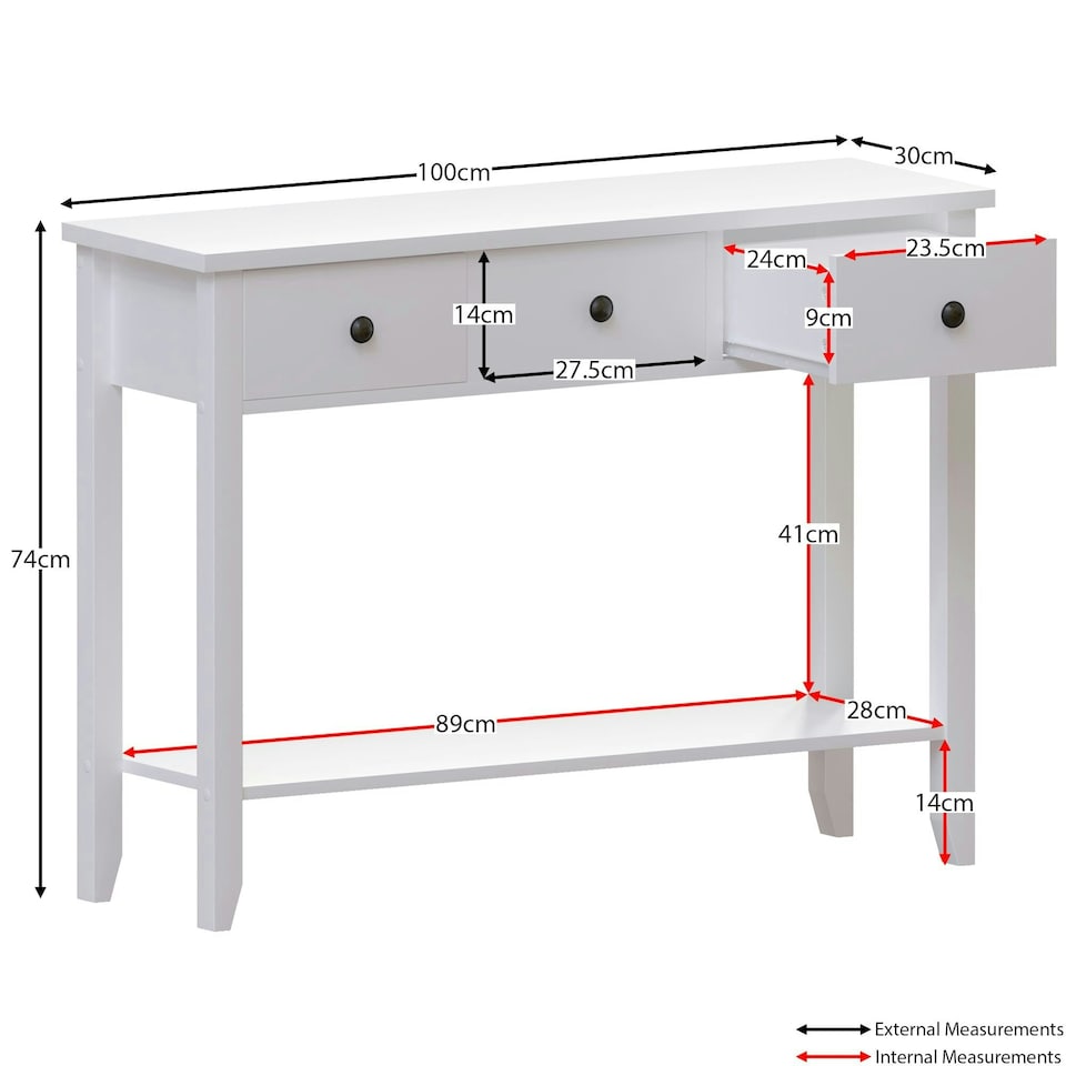 image 1 of Vida Designs Windsor 3 Drawer Console Table With Shelf, White