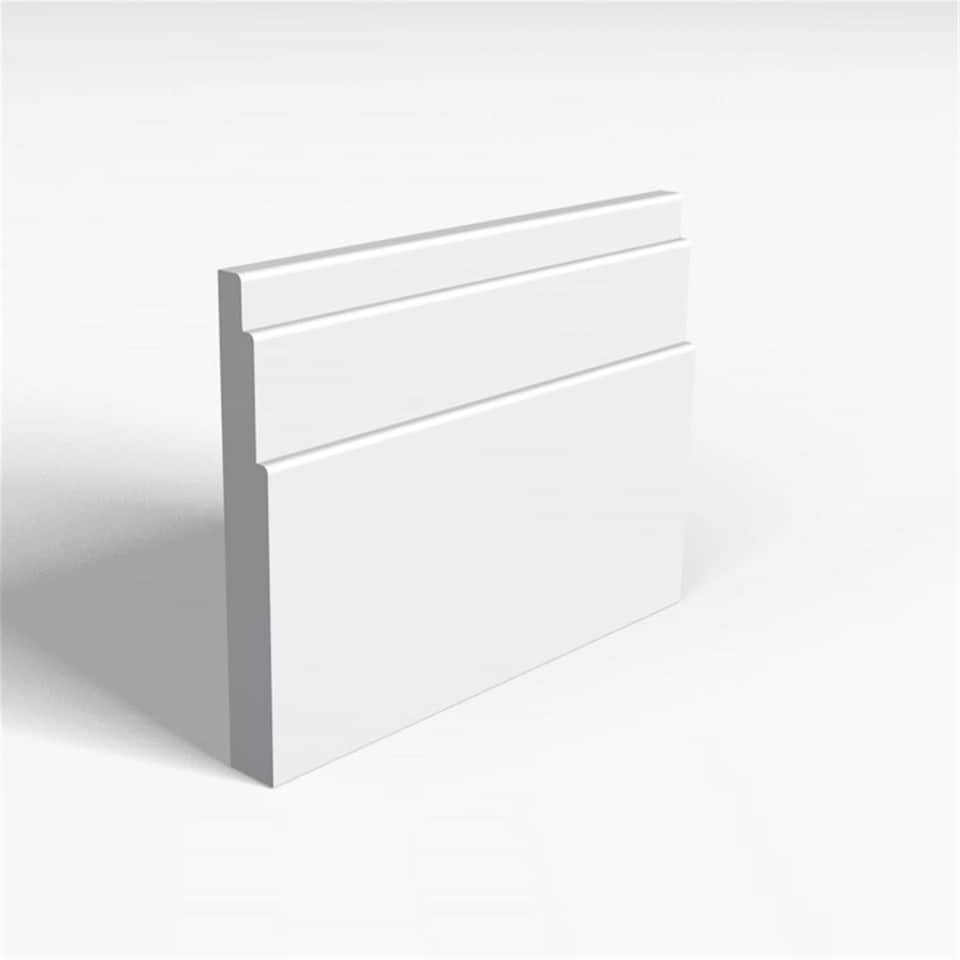 Pack of 20 (Total 20 Units) - Moisture Resistant MDF Primed Fitzroy Skirting Board & Rebate - 25mm (T) x 119mm (H) x 3050mm (L)