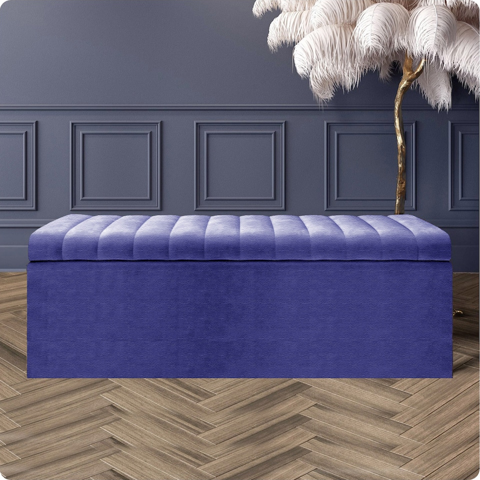 image 1 of Safar 90cm Wide Ottoman Storage box - Blue Naples Ottoman Box with Storage