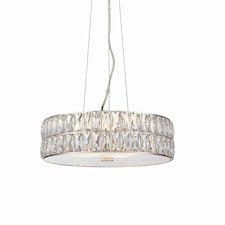Verina LED 5 Light Cylindrical Pendant Chrome, Crystal Glass Detail