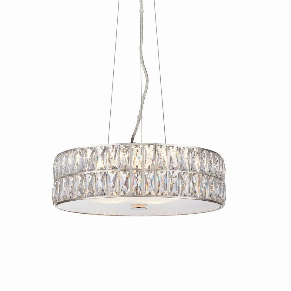 image 1 of Verina LED 5 Light Cylindrical Pendant Chrome, Crystal Glass Detail