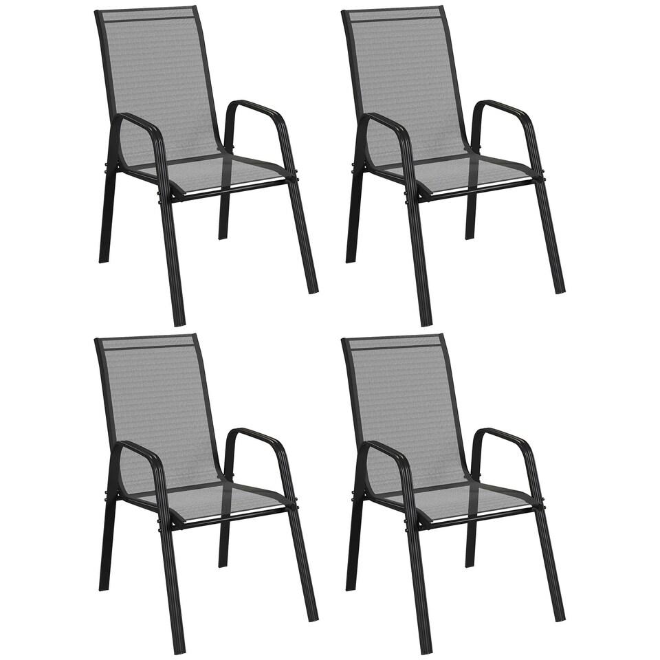 image 1 of Outsunny 4-Piece Stackable Garden Chairs, Black Black | Black