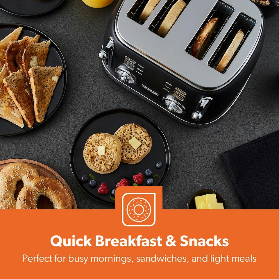 image 1 of GEEPAS Toaster 4 Slice 1500W | Vintage Retrovive Black