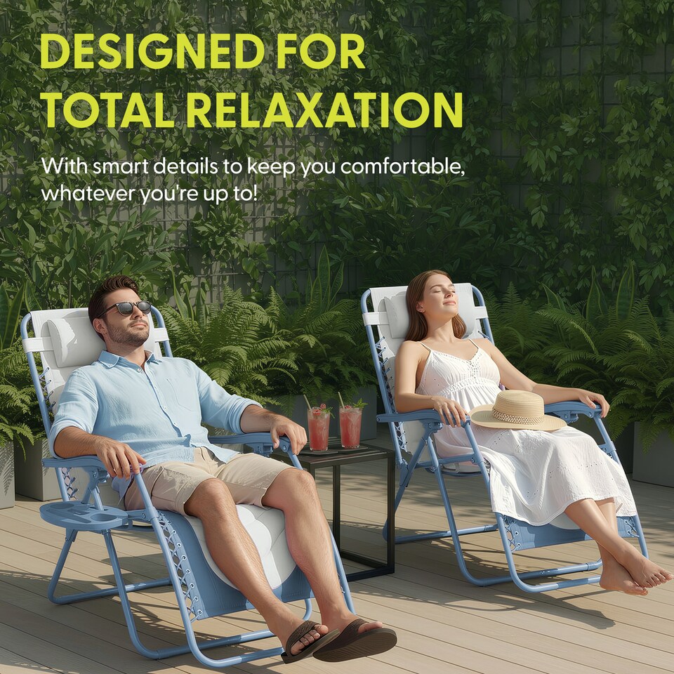 image 1 of Keplin Colour Block Padded Zero Gravity Chairs Set of 2 Folding Garden Recliners