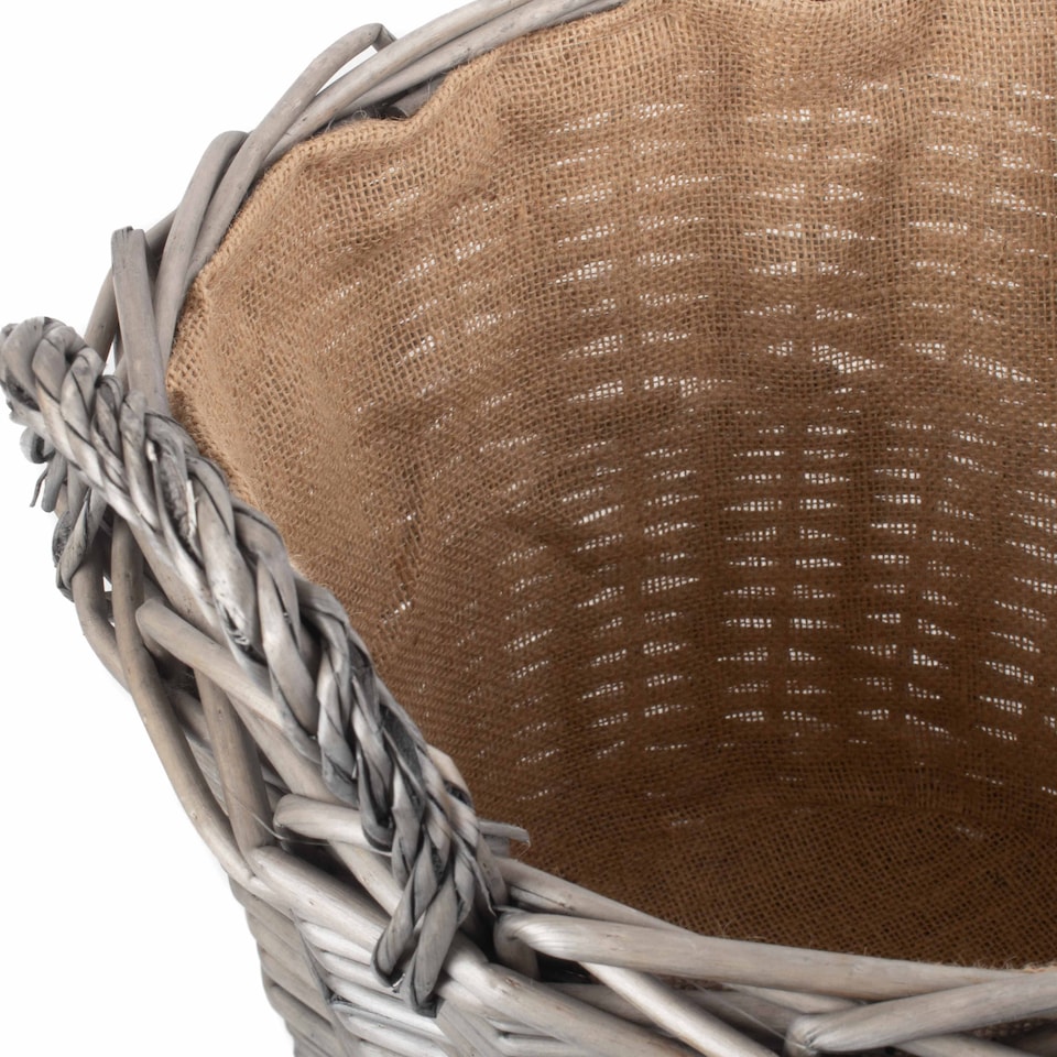 image 1 of Large Antique Wash Finish Wicker Lined Log Baskets
