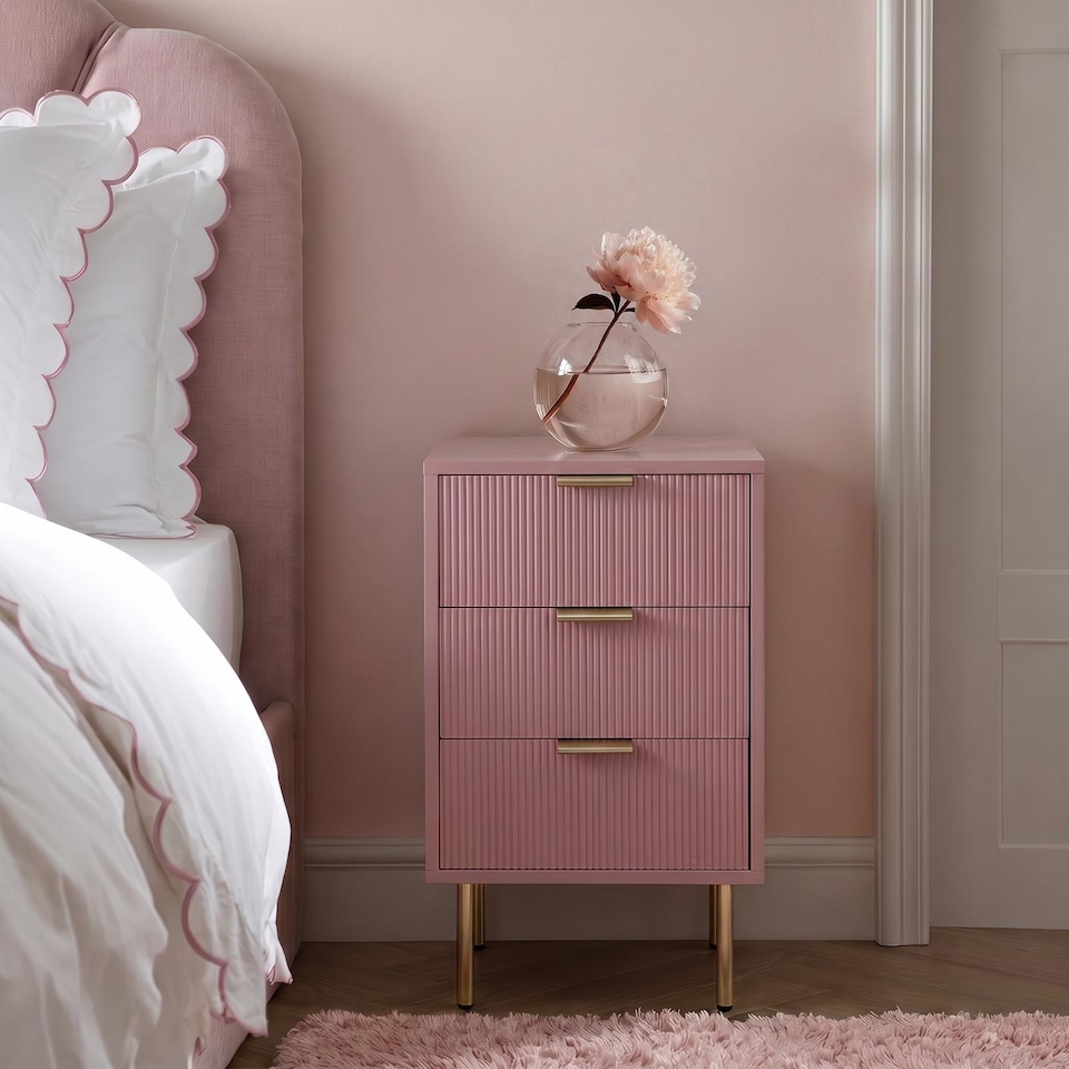 image 1 of OHS Ribbed 3-Drawer Bedside Cabinet Engineered Wood Nightstand Office