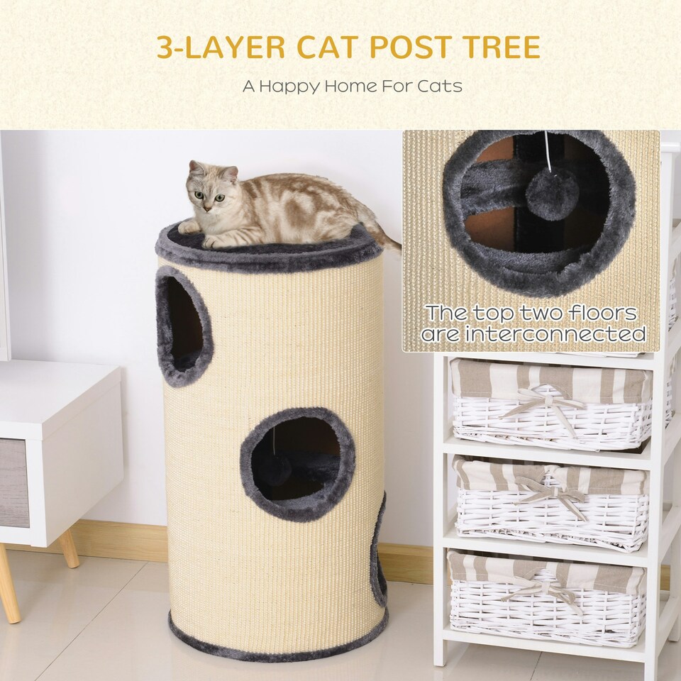 image 1 of PawHut Cat Scratching Barrel Sisal Activity Center