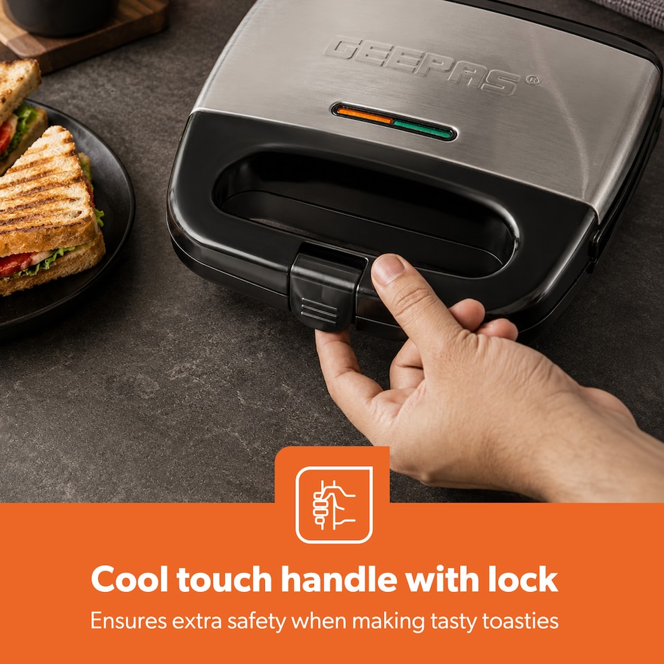 image 1 of GEEPAS Panini 2-Slice Sandwich Toasting Press & Grill 750W - Black
