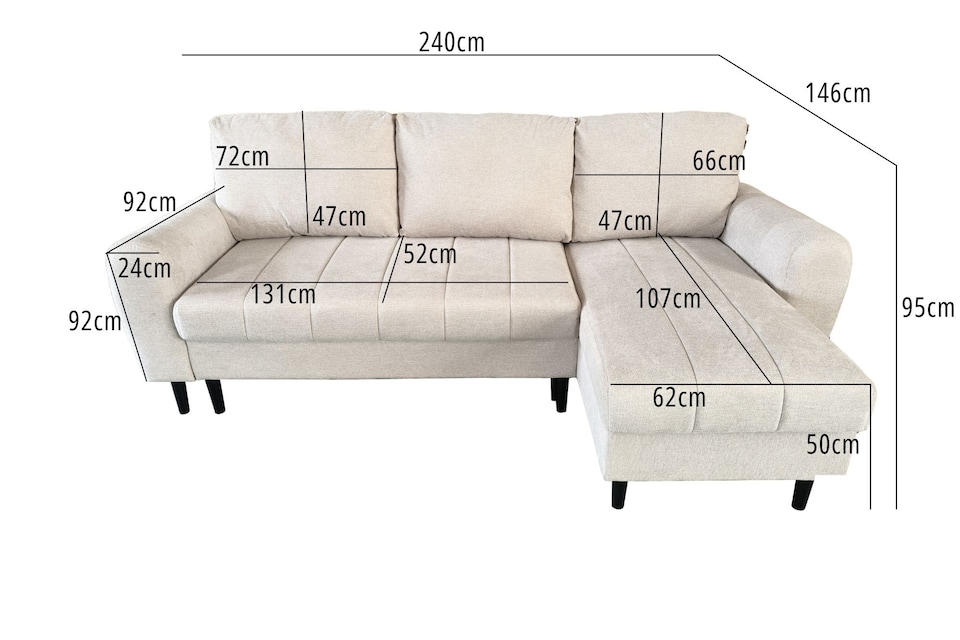 image 1 of Sienna 3 Seater Left Hand Facing Storage Sofa Bed in Grey, Silver or Beige | Cream | One Size