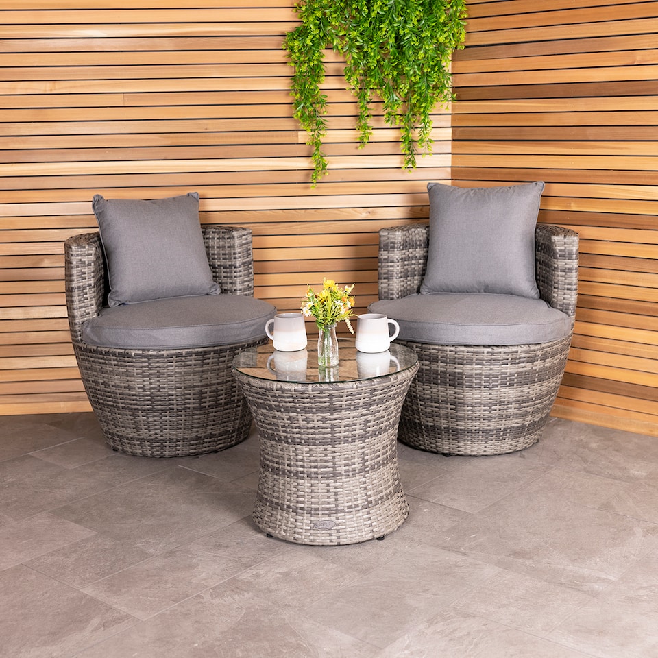 image 1 of Charles Bentley 3 Piece Rattan Stacking Outdoor Patio Furniture Set  - Grey
