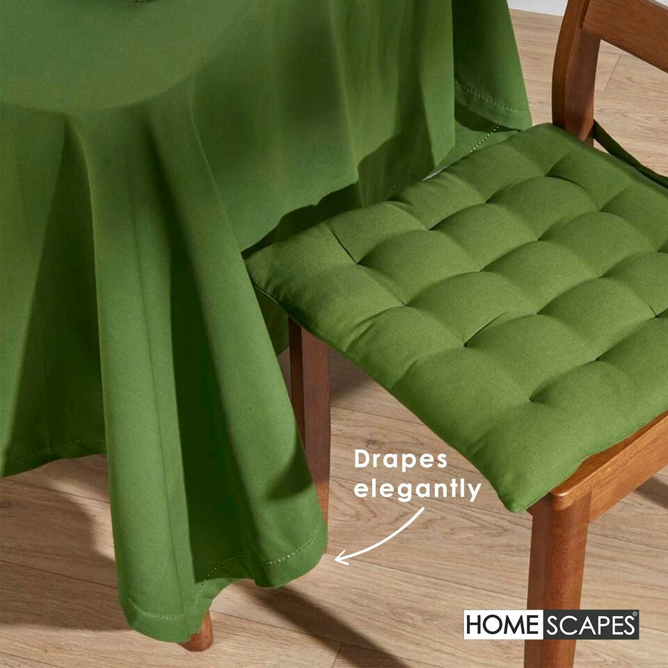 image 1 of Homescapes Dark Olive Cotton Square Tablecloth - 137 x 137 cm Green
