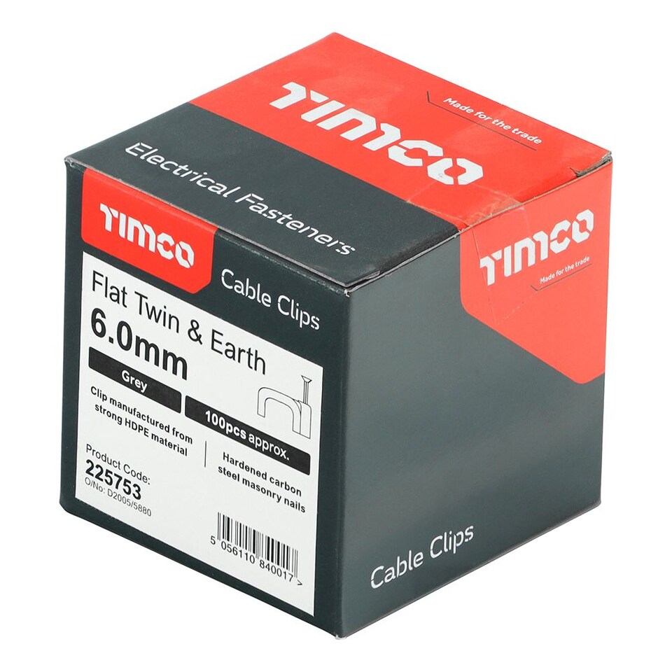 image 1 of Timco - Flat Twin & Earth Cable Clips - Grey (Size To fit 6.0mm - 100 Pieces)