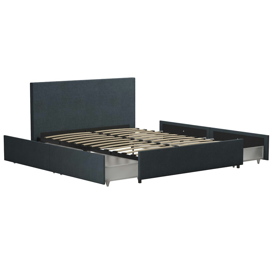 image 1 of Kelly Bed with Storage Fabric Navy, Double