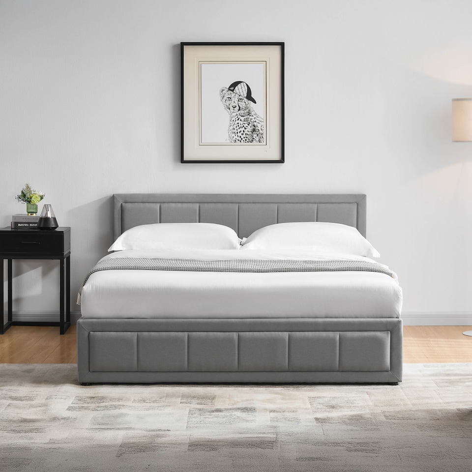 image 1 of Vida Designs Vanita 5ft King Size Ottoman Bed Storage Fabric Upholstered, Light Grey, 150 x 200cm
